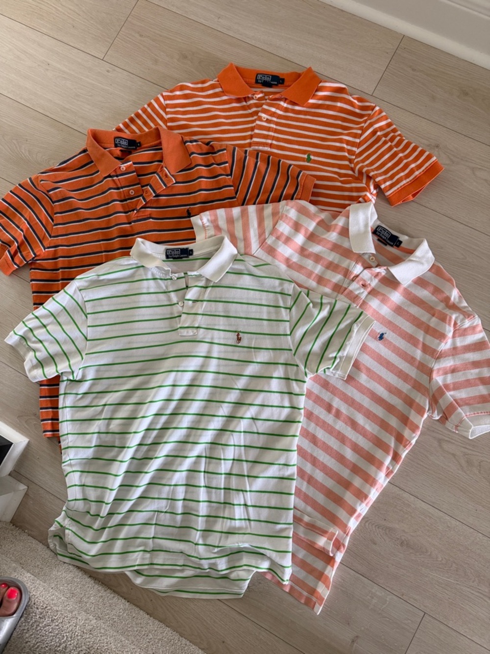 4/$25 Ralph Lauren Men's Striped Polo Lot - Orange, Peach & Green Accents